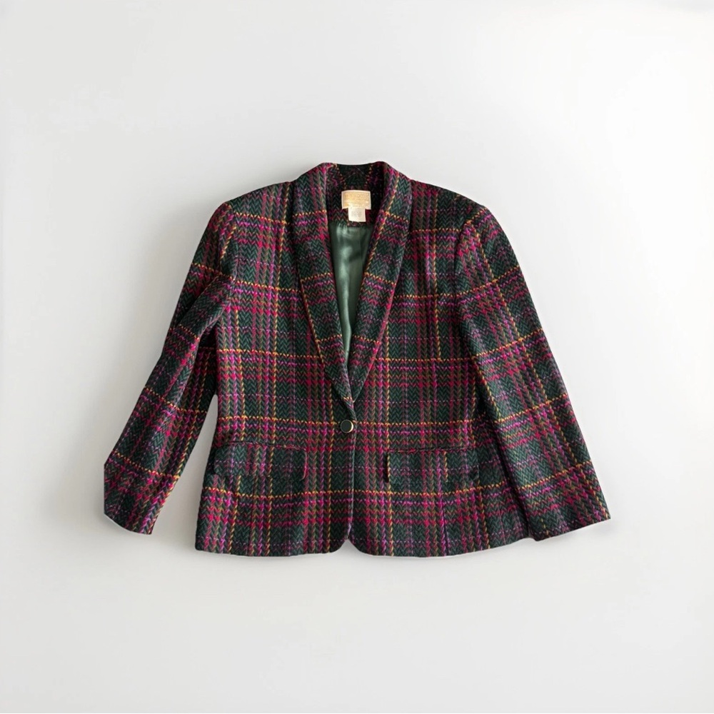 VINTAGE PENDLETON Blazer Womens Sz 12 Pink Plaid Wool Jacket Coat Made USA 90s